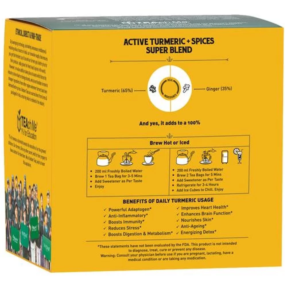 Vahdam  Organic Turmeric Ginger Herbal Tea Bags - Unique Flavour,  30 g (15 Pyramid Bags x 2 g each) -2.webp